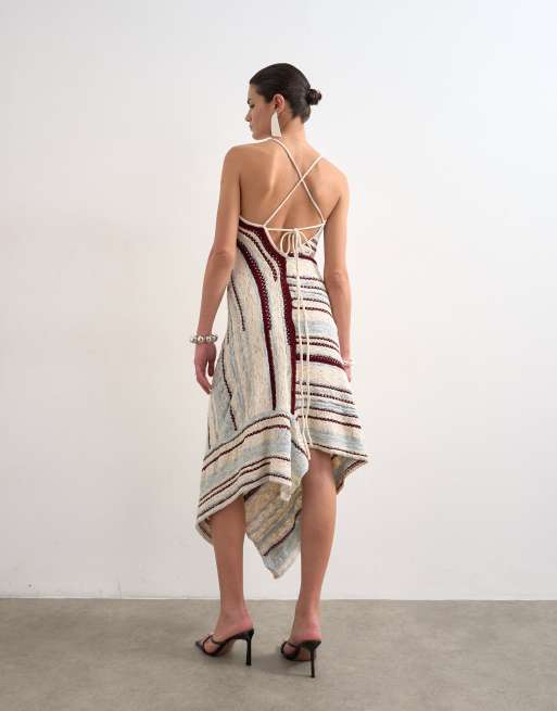 Topshop - Robe longue asymétrique en maille à rayures - Écru, 4 de 4