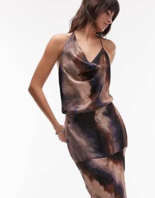 Topshop - Robe longue asymétrique - Imprimé marbré cendré-Multicolore