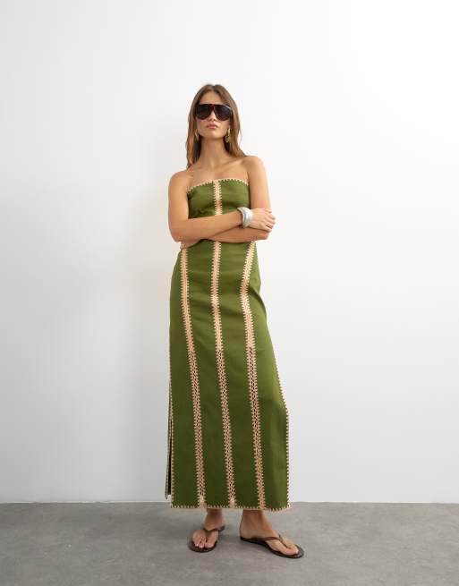 Topshop - Robe longue bandeau en crochet contrastant - Vert et pêche, 2 de 4