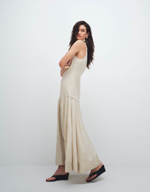 Topshop - Robe longue de qualité supérieure à rayures avec col cheminée et taille basse - Naturel, 2 de 7