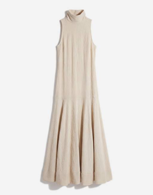 Topshop - Robe longue de qualité supérieure à rayures avec col cheminée et taille basse - Naturel, 5 de 7