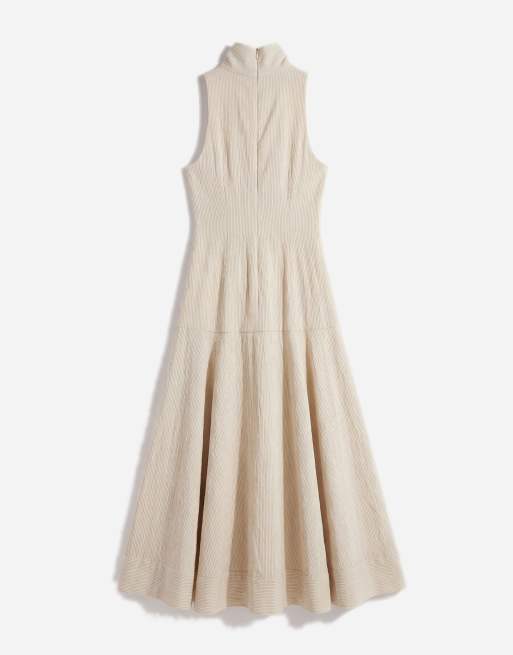 Topshop - Robe longue de qualité supérieure à rayures avec col cheminée et taille basse - Naturel, 6 de 7