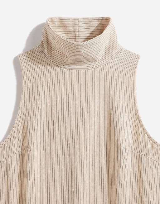 Topshop - Robe longue de qualité supérieure à rayures avec col cheminée et taille basse - Naturel, 7 de 7
