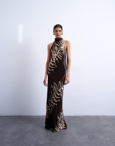 Topshop - Robe longue dos nu à zébrures et encolure nouée - view 1