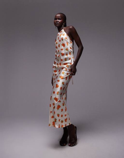 Topshop - Robe longue dos nu imprimé roses - Multicolore 