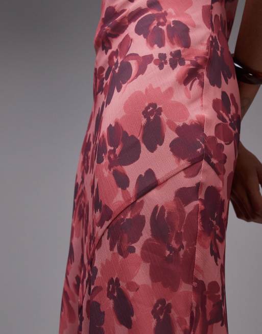 Topshop - Robe longue double épaisseur à encolure bénitier et imprimé fleurs - Rose, 3 de 4