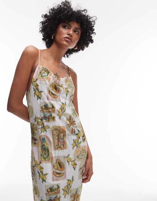 Topshop - Robe longue effet froissé à col bénitier avec imprimé fleuri carte postale, 3 de 4