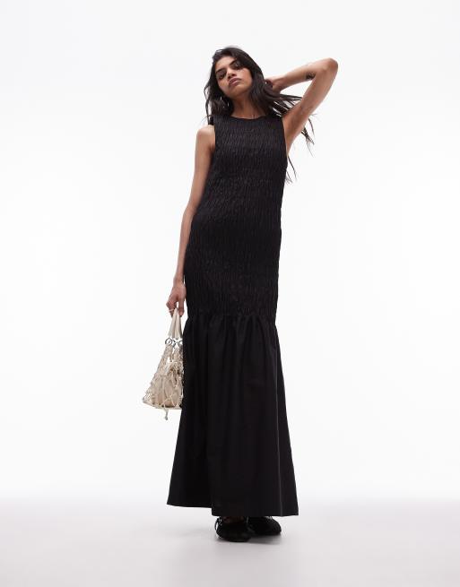 Topshop - Robe longue effet froissé à surpiqûres contrastantes - Noir