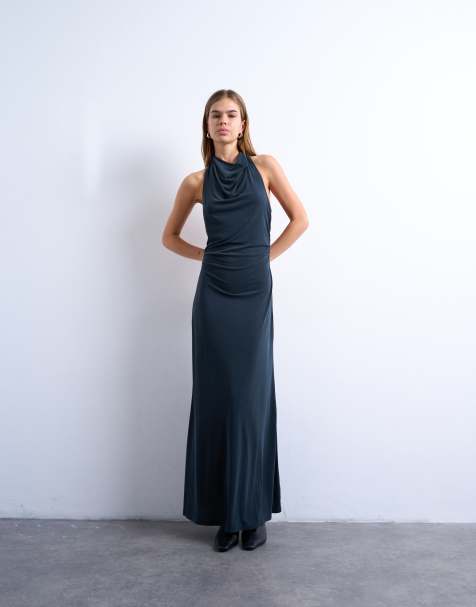 Topshop - Robe longue en cupro avec dos bénitier découvert - Gris anthracite - view 1