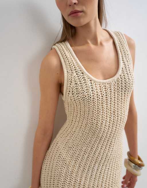 Topshop - Robe longue en maille crochetée à encolure dégagée - Taupe neutre, 3 de 4