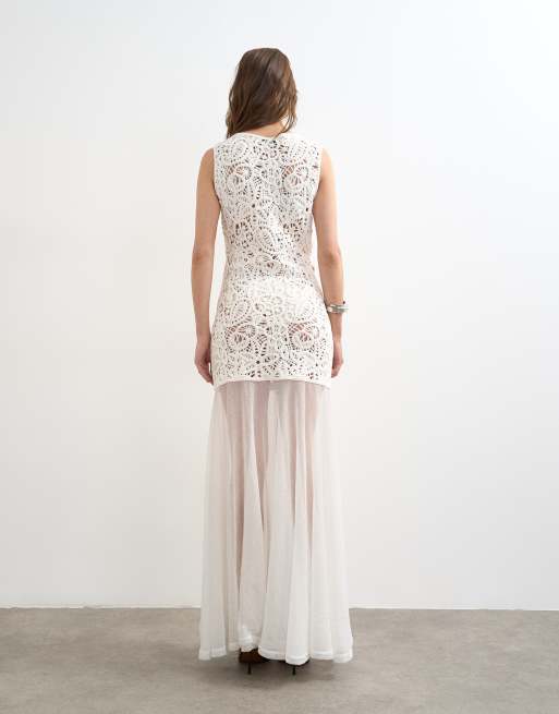 Topshop - Robe longue en maille crochetée de qualité supérieure - Écru, 4 de 4