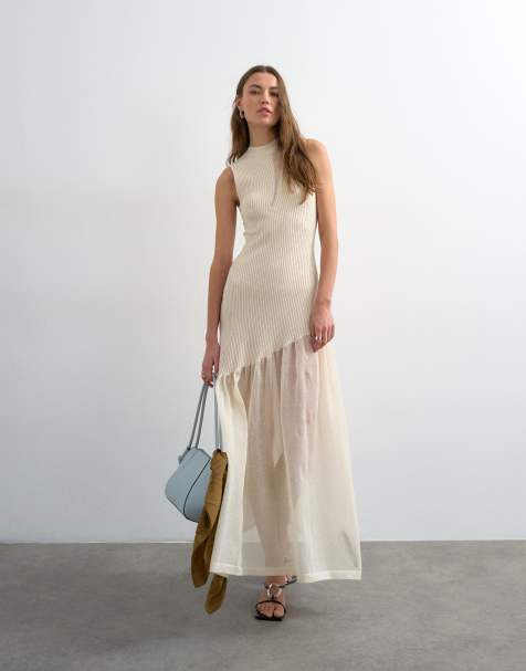 Topshop - Robe longue en maille transparente mixte - Ivoire - view 1