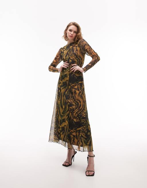 Topshop - Robe longue en tulle à imprimé abstrait - Multicolore