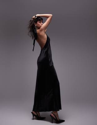 Topshop - Robe longue grandes occasions avec encolure américaine - Noir