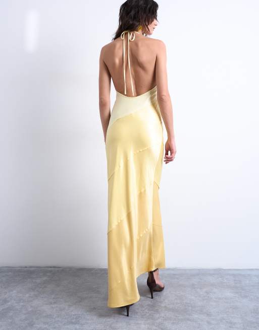 Topshop - Robe longue habillée dos nu en satin - Jaune dégradé, 2 de 4