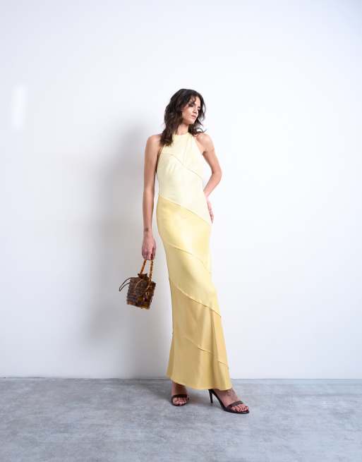 Topshop - Robe longue habillée dos nu en satin - Jaune dégradé, 4 de 4