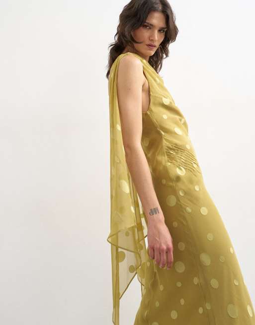 Topshop - Robe longue habillée en jacquard à pois avec dos ouvert - Vert, 2 de 4