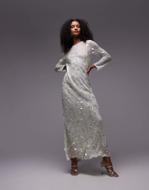 Topshop - Robe longue ornementée à manches longues - Vert - view 1