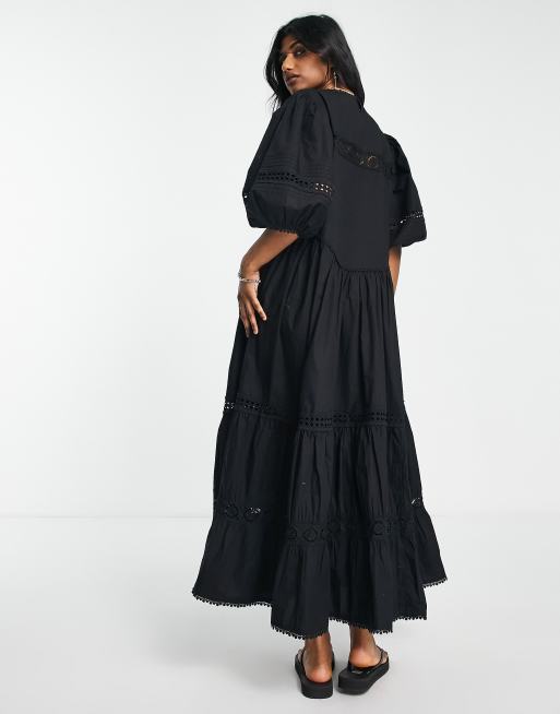 Topshop Robe longue oversize en broderie anglaise Noir