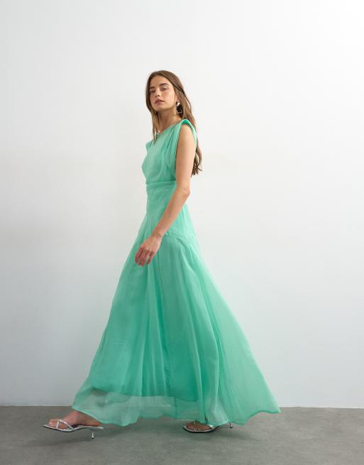 Topshop - Robe longue plissée à dos ouvert - Vert, 3 de 4