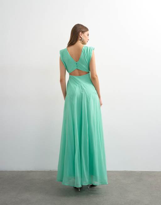 Topshop - Robe longue plissée à dos ouvert - Vert, 4 de 4