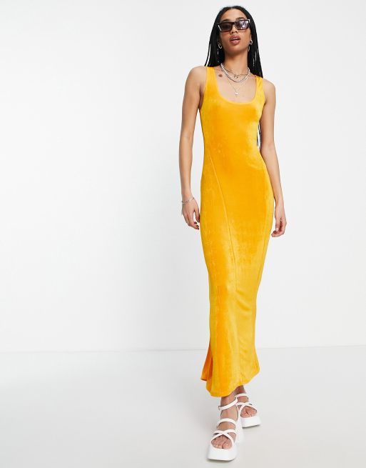 Topshop - Robe longue près du corps à surpiqûres - Orange 