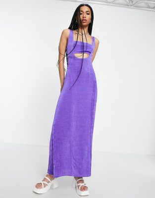 Topshop seamed slinky cut out bralet maxi dress in purple  - ASOS Price Checker