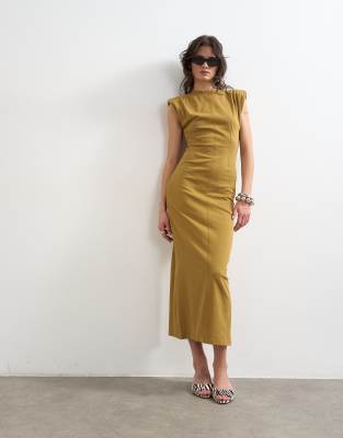 Topshop - Robe longue sans manches à épaulettes - Olive-Vert