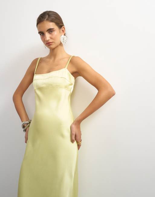 Topshop - Robe longue satinée à bretelles et surpiqûres - Jaune, 2 de 8