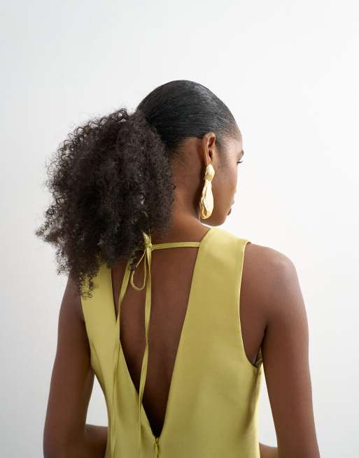 Topshop - Robe longue structurée en satin à taille basse - Citron vert délavé, 4 de 4