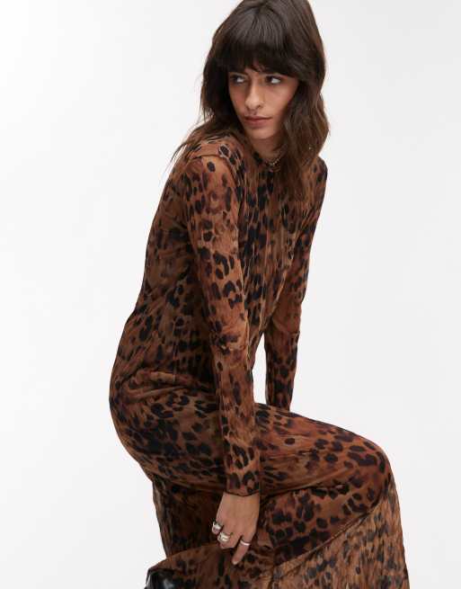 Topshop - Robe longueur mollet effet froissé à imprimé bambi - Marron, 2 de 4