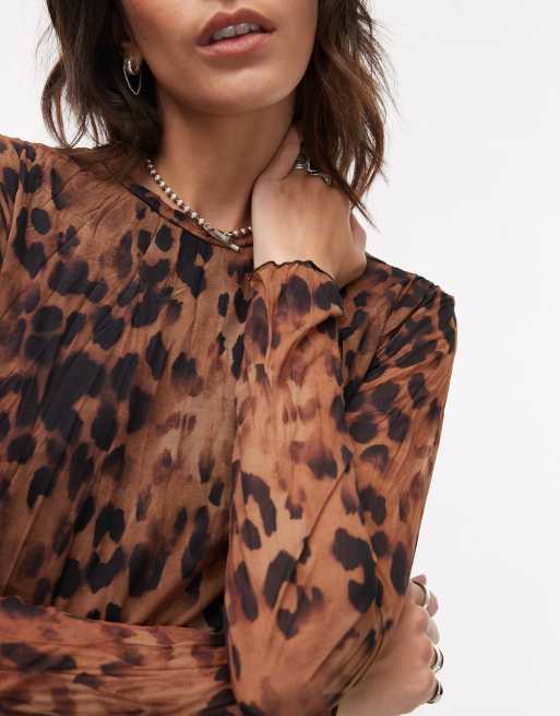 Topshop - Robe longueur mollet effet froissé à imprimé bambi - Marron, 3 de 4