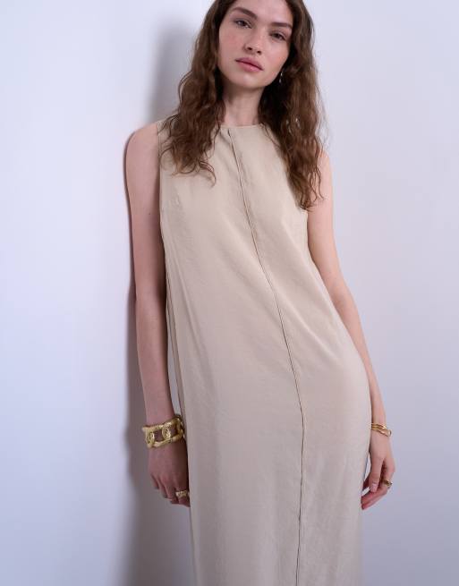 Topshop - Robe mi-longue à enfiler en cupro avec col montant et dos ouvert - Babeurre, 3 de 4