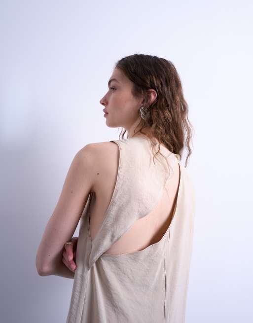 Topshop - Robe mi-longue à enfiler en cupro avec col montant et dos ouvert - Babeurre, 4 de 4