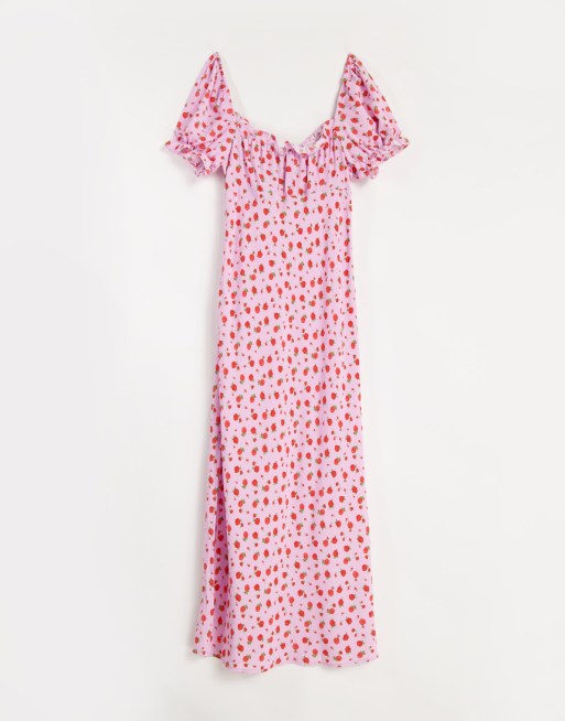 Topshop - Robe mi-longue à fleurs avec encolure Bardot - Rose , 2 de 4