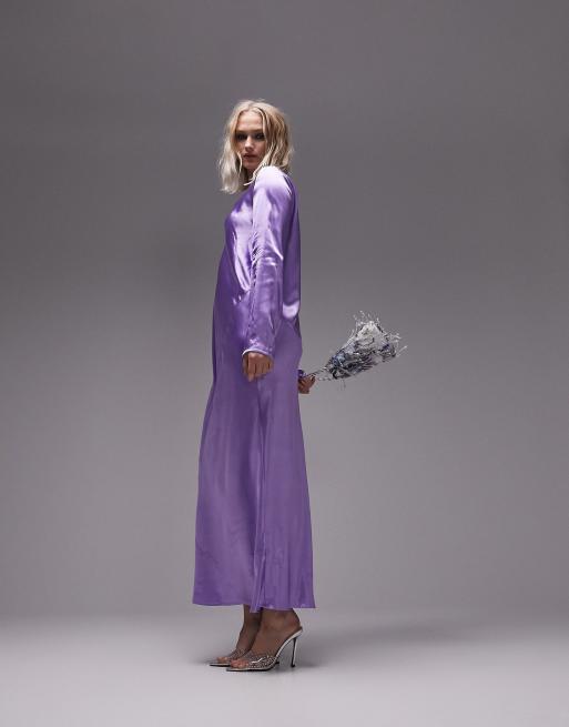 Topshop - Robe mi-longue à manches longues et coutures apparentes - Lilas