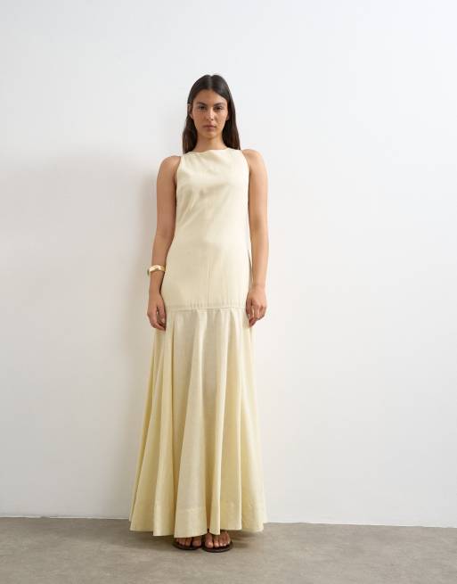 Topshop - Robe mi-longue à taille basse et ourlet évasé - Babeurre, 4 de 4