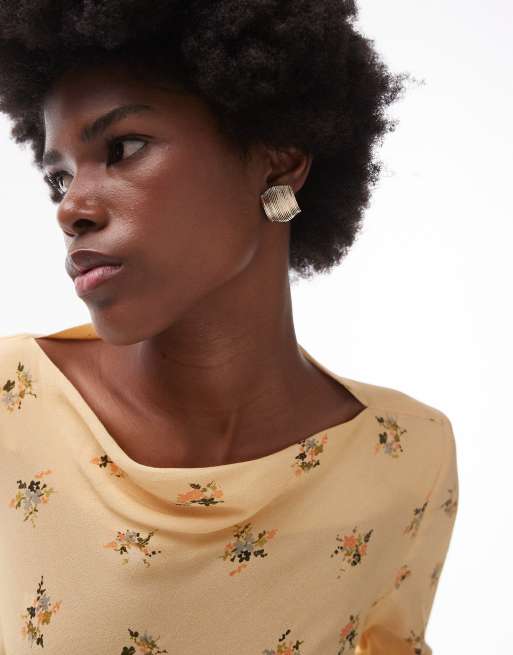 Topshop - Robe mi-longue coupée en biais à encolure bateau - Jaune, 2 de 4