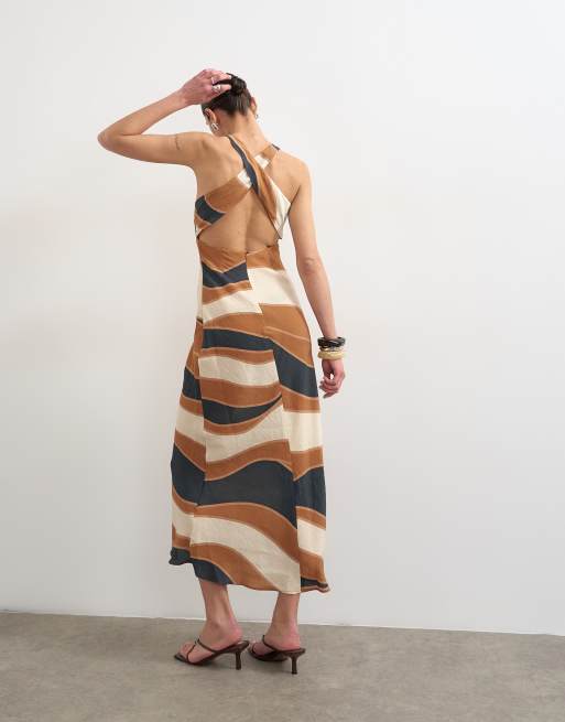 Topshop - Robe mi-longue en cupro à rayures croisée au dos, 2 de 4