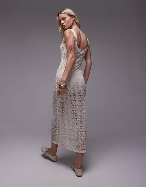 Robe Une Épaule En Dentelle Gris Ivoire - Taille Small/Medium - Neuf Sans étiquettes