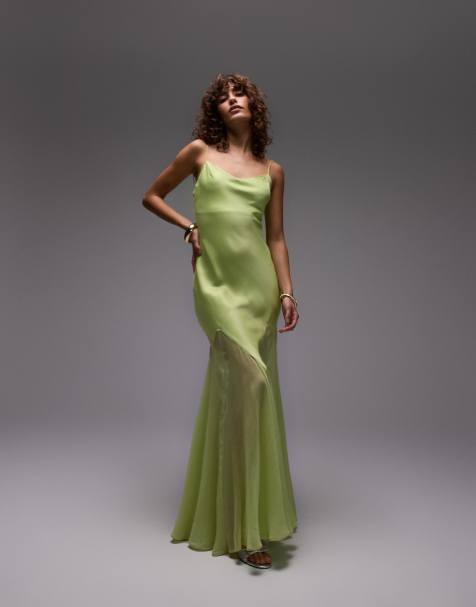 Topshop - Robe mi-longue en tissu mélangé de qualité supérieure avec ourlet à godet - Citron vert - view 1