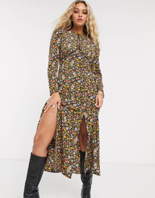 Topshop - Robe mi-longue fendue aux jambes - Multicolore