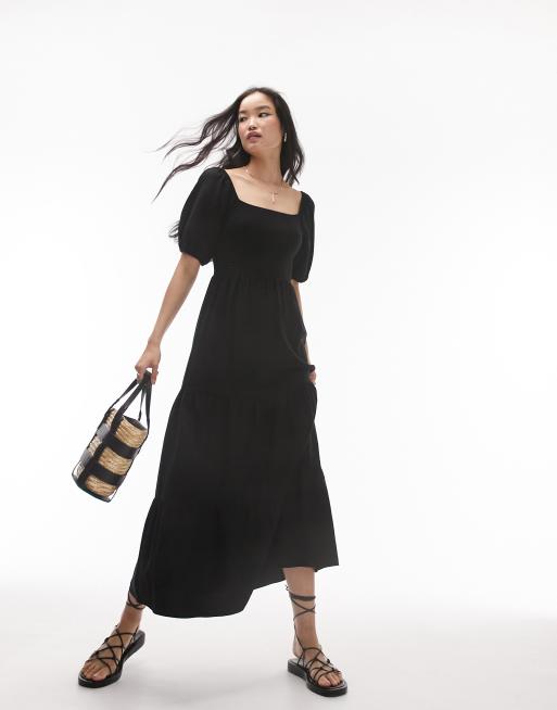 Topshop - Robe mi-longue froncée - Noir