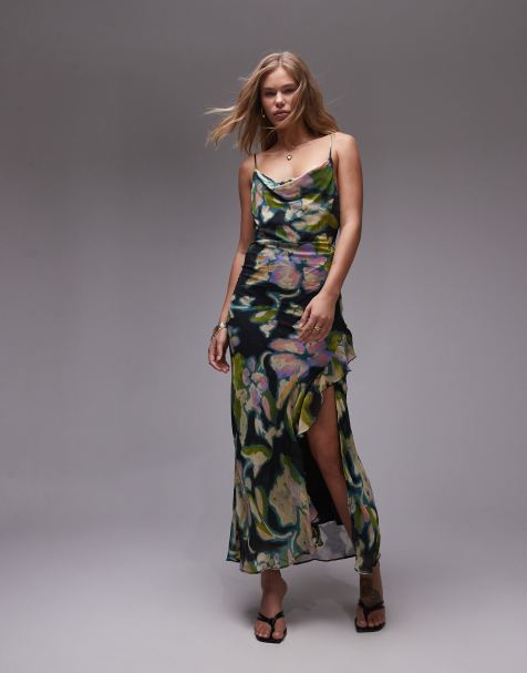 Topshop - Robe mi-longue transparente et drapée à imprimé floral - view 1