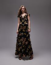 Robe Fleurie Topshop Taille UK 6 Avec Buste Noir Paillettes Dentelle - Neuf Avec étiquettes (BNWT)