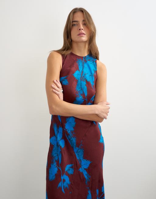 Topshop robe midi à encolure nageur en jacquard fleuri foncé, 3 de 4