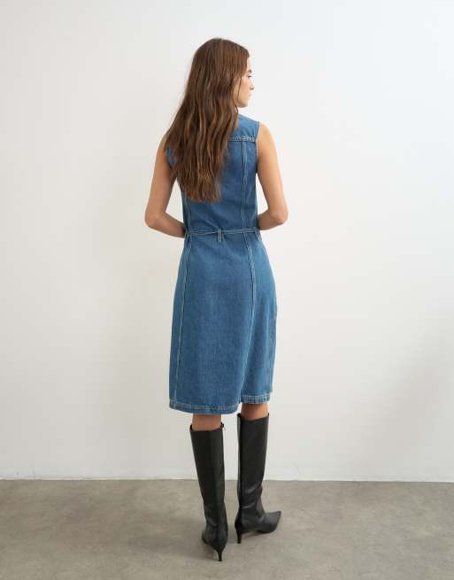 Topshop robe midi en jean à col cheminée bleu moyen, 2 de 4