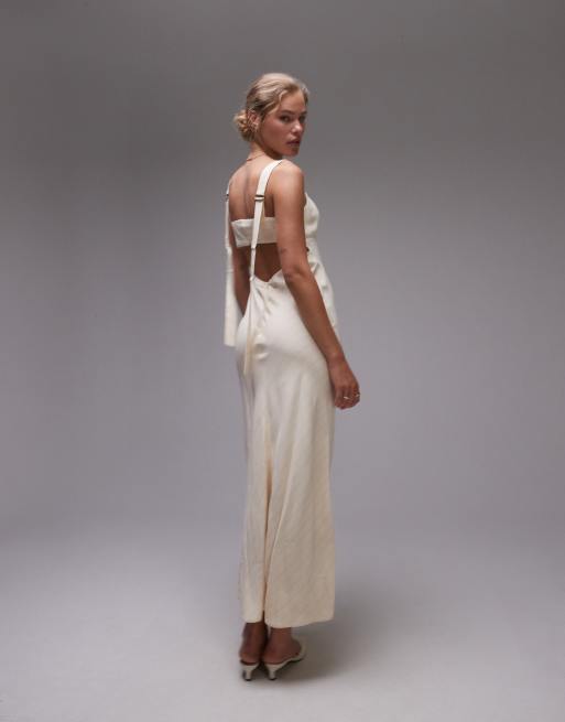 Topshop - Robe nuisette à fines rayures avec boucles dans le dos - Ivoire