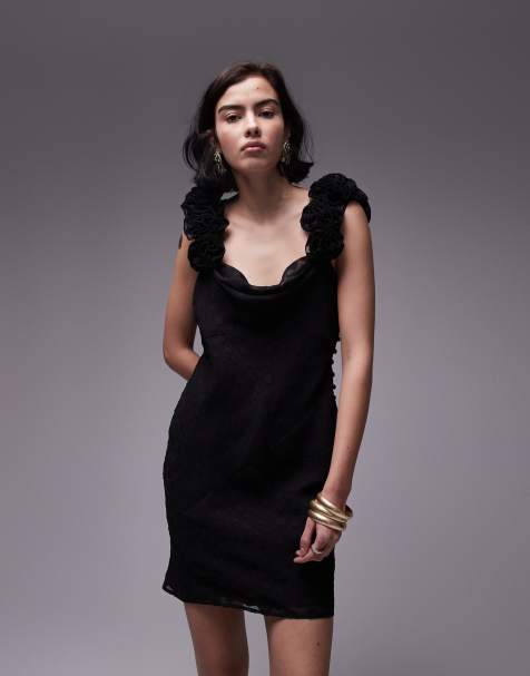 Topshop - Robe nuisette courte avec pois en jacquard et manches volantées en relief - Noir - view 1
