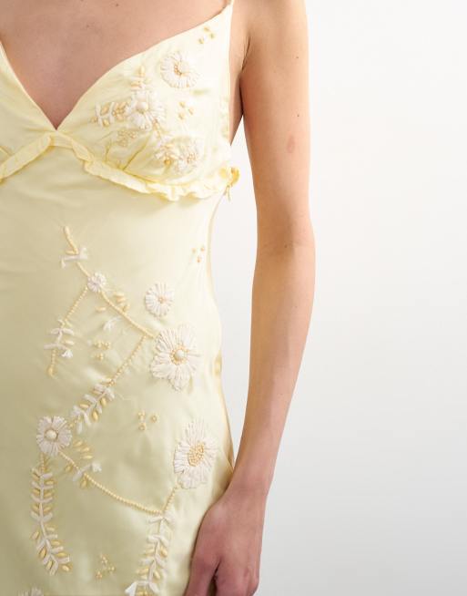 Topshop - Robe nuisette en raphia à ornements et volants - Jaune, 2 de 4